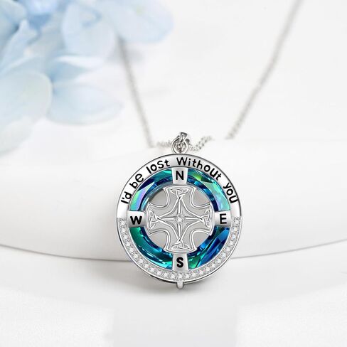 MONGAS Ocean Necklace Compass/Mermaid/Dolphin/Anchor/Crab/Palm Tree/Mermaid Tail Necklace Sterling Silver Crystal Pendant Necklace Beach Nautical Jewelry Gifts for Women Girls in Saudi Arabia
