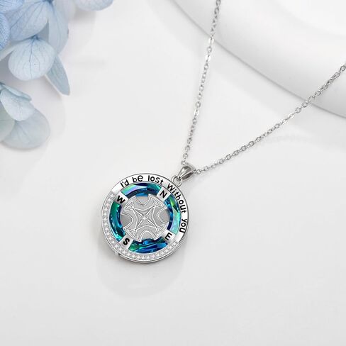 MONGAS Ocean Necklace Compass/Mermaid/Dolphin/Anchor/Crab/Palm Tree/Mermaid Tail Necklace Sterling Silver Crystal Pendant Necklace Beach Nautical Jewelry Gifts for Women Girls in Saudi Arabia