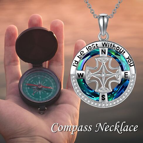 MONGAS Ocean Necklace Compass/Mermaid/Dolphin/Anchor/Crab/Palm Tree/Mermaid Tail Necklace Sterling Silver Crystal Pendant Necklace Beach Nautical Jewelry Gifts for Women Girls in Saudi Arabia