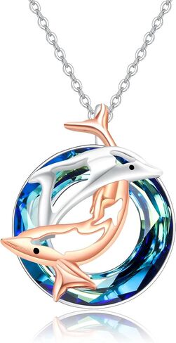 MONGAS Ocean Necklace Compass/Mermaid/Dolphin/Anchor/Crab/Palm Tree/Mermaid Tail Necklace Sterling Silver Crystal Pendant Necklace Beach Nautical Jewelry Gifts for Women Girls in Saudi Arabia