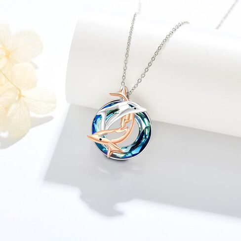 MONGAS Ocean Necklace Compass/Mermaid/Dolphin/Anchor/Crab/Palm Tree/Mermaid Tail Necklace Sterling Silver Crystal Pendant Necklace Beach Nautical Jewelry Gifts for Women Girls in Saudi Arabia
