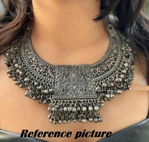 الهندي الأفغاني بانجارا الفضة المؤكسد الأسود البولندية الغجر بوهو غونغرو أجراس مرآة الخرز بيان كوتشي المختنق قلادة أقراط مجوهرات in Kuwait