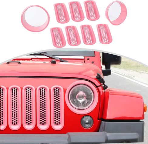 CheroCar for JK Mesh Grille Grill Insert & Headlight Cover Trim Exterior Accessories for Jeep Wrangler JK 2007-2017,Chrome… in Kuwait