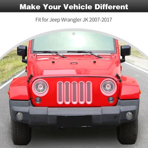 CheroCar for JK Mesh Grille Grill Insert & Headlight Cover Trim Exterior Accessories for Jeep Wrangler JK 2007-2017,Chrome… in Kuwait