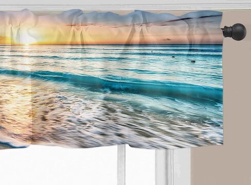 Costal Kitchen Curtains, Sunset Waves and Beach Valances for Windows, Bathroom Curtains Window Rod Pocket Short Curtains, Kitchen Window Curtains Over Sink, Small Window Curtains, Valances for Kitchen in Saudi Arabia