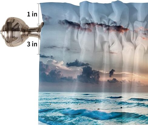 Costal Kitchen Curtains, Sunset Waves and Beach Valances for Windows, Bathroom Curtains Window Rod Pocket Short Curtains, Kitchen Window Curtains Over Sink, Small Window Curtains, Valances for Kitchen in Saudi Arabia