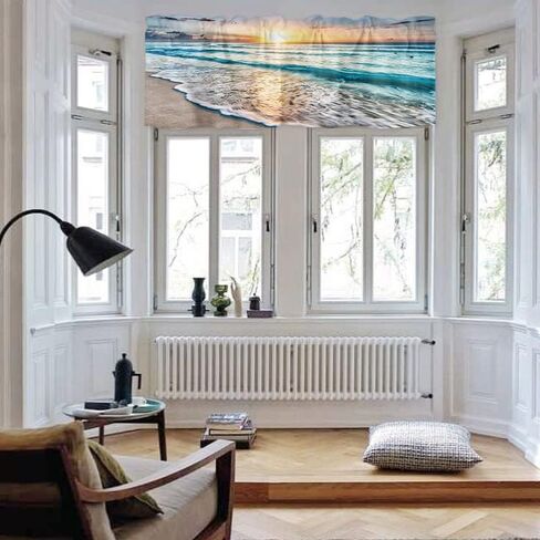 Costal Kitchen Curtains, Sunset Waves and Beach Valances for Windows, Bathroom Curtains Window Rod Pocket Short Curtains, Kitchen Window Curtains Over Sink, Small Window Curtains, Valances for Kitchen in Saudi Arabia