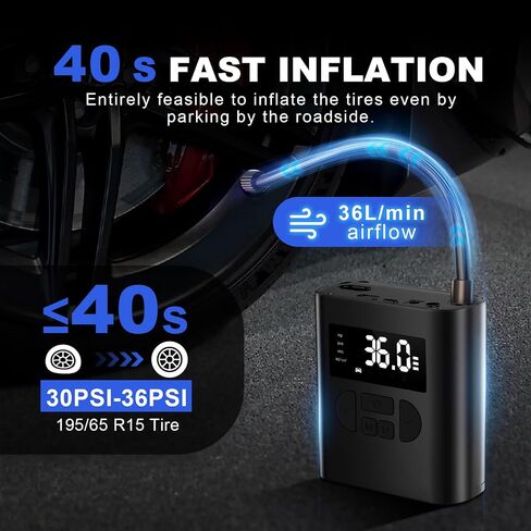 Tire Inflator Portable Air Compressor, 150PSI Ultra Fast Electric Air Pump for Car Tires, Bike, Motorcycle, and Ball, with Accurate Digital Pressure Gauge, DC 5V Output, LED Screen and Light in Saudi Arabia