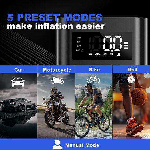 Tire Inflator Portable Air Compressor, 150PSI Ultra Fast Electric Air Pump for Car Tires, Bike, Motorcycle, and Ball, with Accurate Digital Pressure Gauge, DC 5V Output, LED Screen and Light in Saudi Arabia