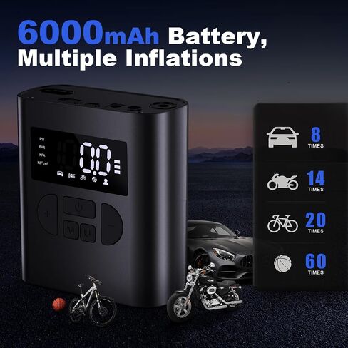 Tire Inflator Portable Air Compressor, 150PSI Ultra Fast Electric Air Pump for Car Tires, Bike, Motorcycle, and Ball, with Accurate Digital Pressure Gauge, DC 5V Output, LED Screen and Light in Saudi Arabia