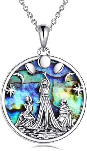 Pentagram Necklace Triple Moon Goddess Pendant 925 Sterling Silver Trinity Celtic Knot Abalone Shell Wiccan Jewelry Gift for Women Girls in Saudi Arabia