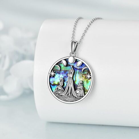 Pentagram Necklace Triple Moon Goddess Pendant 925 Sterling Silver Trinity Celtic Knot Abalone Shell Wiccan Jewelry Gift for Women Girls in Saudi Arabia