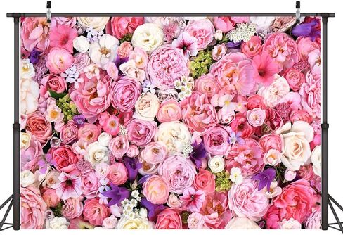10x8ft Flower Wall Backdrop Spring Pink Rose Floral Photography Backdrop Bridal Shower Birthday Valentine's Day Mother's Day Decoration Background F54 in Kuwait