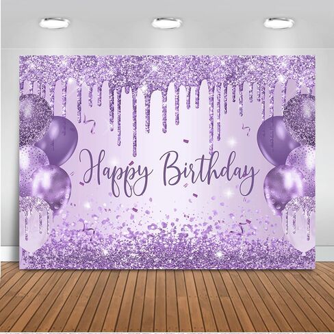 Mocsicka Purple Birthday Backdrop Glitter Balloon Woman Happy Birthday Party Decorations Glitter Girls Sweet 16 18th 21th Birthday Party Decorations Cake Table Supplies (Purple, 7x5ft) in Saudi Arabia