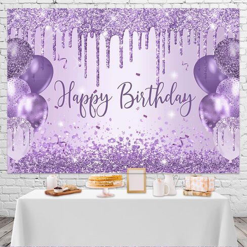 Mocsicka Purple Birthday Backdrop Glitter Balloon Woman Happy Birthday Party Decorations Glitter Girls Sweet 16 18th 21th Birthday Party Decorations Cake Table Supplies (Purple, 7x5ft) in Saudi Arabia