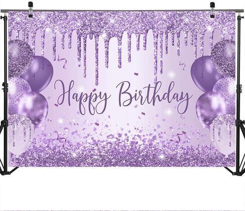 Mocsicka Purple Birthday Backdrop Glitter Balloon Woman Happy Birthday Party Decorations Glitter Girls Sweet 16 18th 21th Birthday Party Decorations Cake Table Supplies (Purple, 7x5ft) in Saudi Arabia