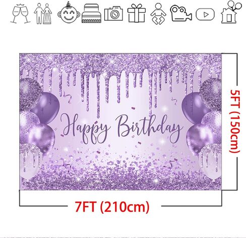 Mocsicka Purple Birthday Backdrop Glitter Balloon Woman Happy Birthday Party Decorations Glitter Girls Sweet 16 18th 21th Birthday Party Decorations Cake Table Supplies (Purple, 7x5ft) in Saudi Arabia