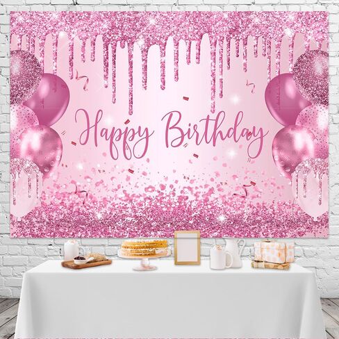 Mocsicka Purple Birthday Backdrop Glitter Balloon Woman Happy Birthday Party Decorations Glitter Girls Sweet 16 18th 21th Birthday Party Decorations Cake Table Supplies (Purple, 7x5ft) in Saudi Arabia