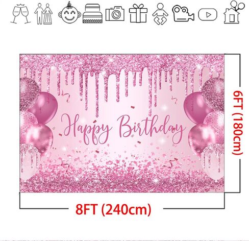 Mocsicka Purple Birthday Backdrop Glitter Balloon Woman Happy Birthday Party Decorations Glitter Girls Sweet 16 18th 21th Birthday Party Decorations Cake Table Supplies (Purple, 7x5ft) in Saudi Arabia