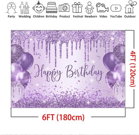 Mocsicka Purple Birthday Backdrop Glitter Balloon Woman Happy Birthday Party Decorations Glitter Girls Sweet 16 18th 21th Birthday Party Decorations Cake Table Supplies (Purple, 7x5ft) in Saudi Arabia