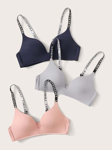 GORGLITTER Women's 3 Piece Pack Letter Print Strap Wireless Bra No Show Plunge Bralettes in Saudi Arabia