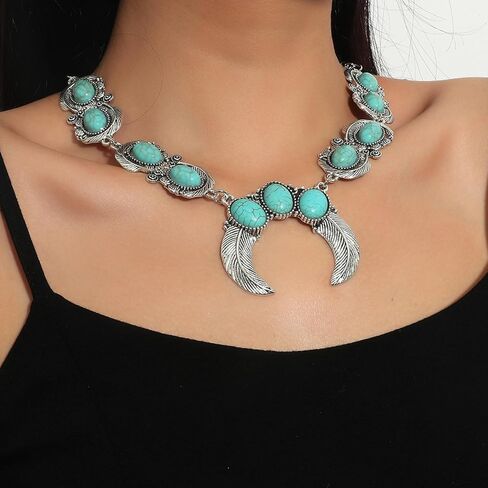 قلادة الغربية للنساء قلادة الفيروز للنساء المبالغة البوهيمي قلادة القمر قلادة قلادة بوهو قلادة خمر المختنق قلادة هدايا المجوهرات الغربية للنساء الفتيات in Kuwait