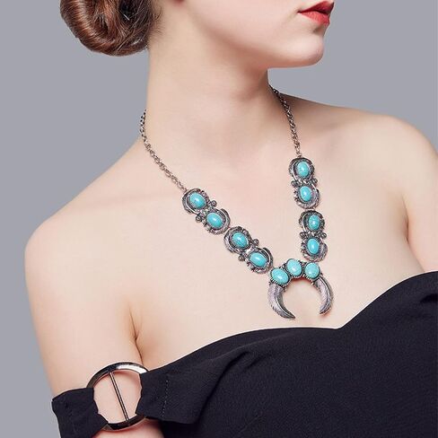 قلادة الغربية للنساء قلادة الفيروز للنساء المبالغة البوهيمي قلادة القمر قلادة قلادة بوهو قلادة خمر المختنق قلادة هدايا المجوهرات الغربية للنساء الفتيات in Kuwait