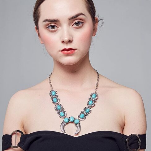 قلادة الغربية للنساء قلادة الفيروز للنساء المبالغة البوهيمي قلادة القمر قلادة قلادة بوهو قلادة خمر المختنق قلادة هدايا المجوهرات الغربية للنساء الفتيات in Kuwait