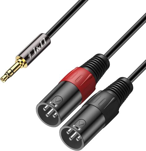 كابل مقسم J&D 3.5 مم 1/8 بوصة إلى ثنائي XLR Y، غير متوازن 2 XLR ذكر إلى 3.5 مم TRS ذكر محول كابل توصيل صوت ستيريو لكاميرا DSLR وميكروفون الكمبيوتر المحمول الذكي، 6 أقدام in Saudi Arabia