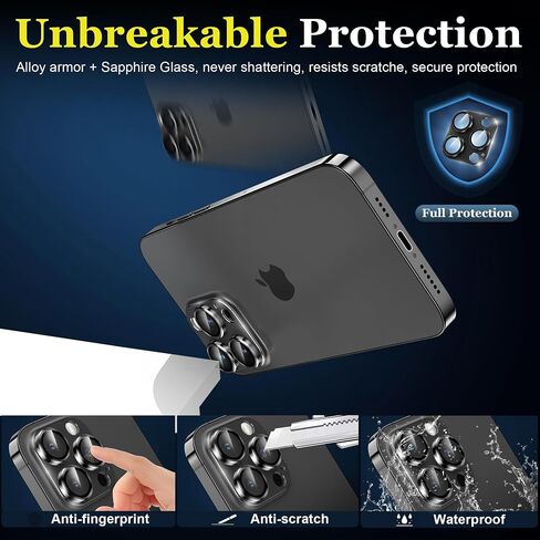 YMHML for iPhone 15 Pro/iPhone 15 Pro Max Camera Lens Protector, Tempered Glass Alloy Metal Full Cover Drop Protection Case Friendly Camera Protector Accessories [Night Shooting],Black Titanium in Saudi Arabia