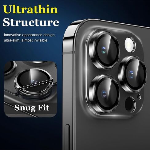 YMHML for iPhone 15 Pro/iPhone 15 Pro Max Camera Lens Protector, Tempered Glass Alloy Metal Full Cover Drop Protection Case Friendly Camera Protector Accessories [Night Shooting],Black Titanium in Saudi Arabia