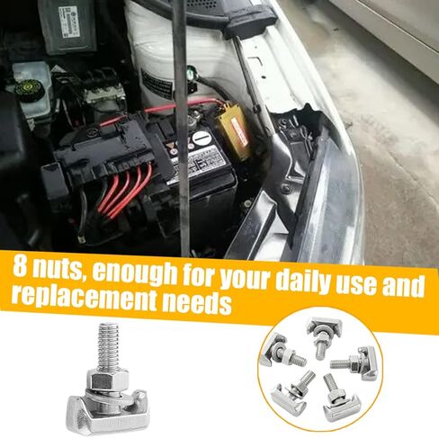 8 Pcs Battery Terminal T-Bolt Kit, Stainless Steel M6 Battery Cable Tensioner Bolt, Extender T-Bolt Compatible Replacement with Nut and Washer, Universal Replace Accessory for Car, SUV, Truck in Saudi Arabia