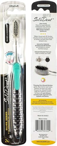 Toothbrush Ultra Soft, Silver & Charcoal for Sensitive Teeth and Gums (Pack of 4) Colors May Vary in Saudi Arabia