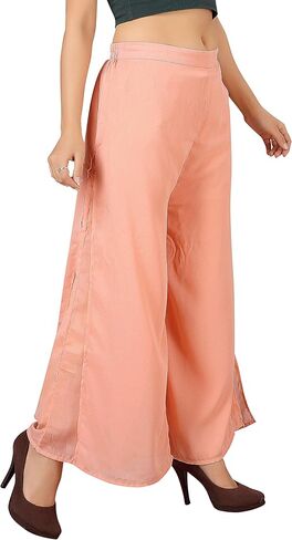 بنطلون بالازو عالي الخصر للنساء من جورجيت، ساق واسعة، مقاس كبير مريح، ملابس كاجوال وحفلات | فتحة لتصميم الطبقات المضيئة in Kuwait