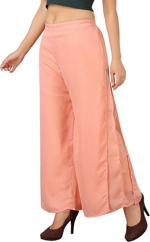 بنطلون بالازو عالي الخصر للنساء من جورجيت، ساق واسعة، مقاس كبير مريح، ملابس كاجوال وحفلات | فتحة لتصميم الطبقات المضيئة in Kuwait