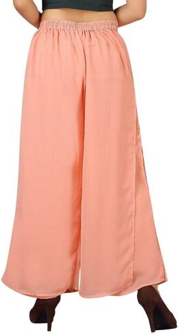 بنطلون بالازو عالي الخصر للنساء من جورجيت، ساق واسعة، مقاس كبير مريح، ملابس كاجوال وحفلات | فتحة لتصميم الطبقات المضيئة in Kuwait