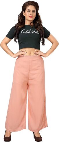 بنطلون بالازو عالي الخصر للنساء من جورجيت، ساق واسعة، مقاس كبير مريح، ملابس كاجوال وحفلات | فتحة لتصميم الطبقات المضيئة in Kuwait