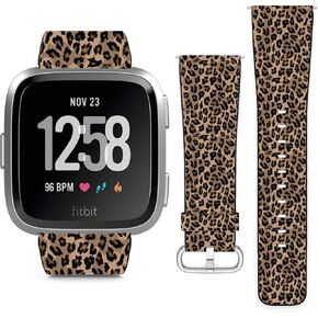 Compatible with Fitbit Versa, Versa 2, Versa Lite, Leather Replacement Bracelet Strap Wristband with Quick Release Pins // Leopard Design in Saudi Arabia