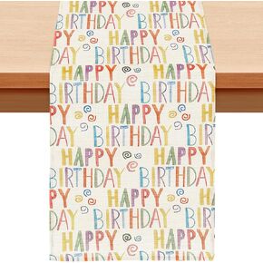 Table Runner Happy Birthday, 13x72 Inch Colorful Birthday Table Runner Reusable Burlap Party Tables Decoration for Home Kitchen Dining Dinner Farmhouse Indoor Holiday Party Decor in Kuwait