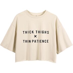 Thick Thighs Thin Patience Crop Top for Women - Funny Fitness Tank Top for Running, Yoga, Streetwear in Saudi Arabia