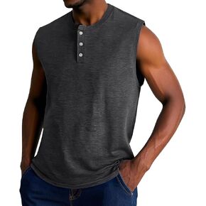 Button Up Shirt Men Sleeveless Distressed Washed Tank Tops Henley V Neck Polo Shirts Vintage Retro Solid Tee Top in Saudi Arabia
