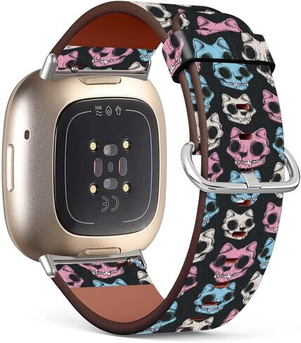 Mingdao متوافق مع Fitbit Sense 2 / Sense / Versa 4 / بالعكس 3 شريط استبدال الجلود المزخرف (جمجمة CATLULL CAT) in Kuwait