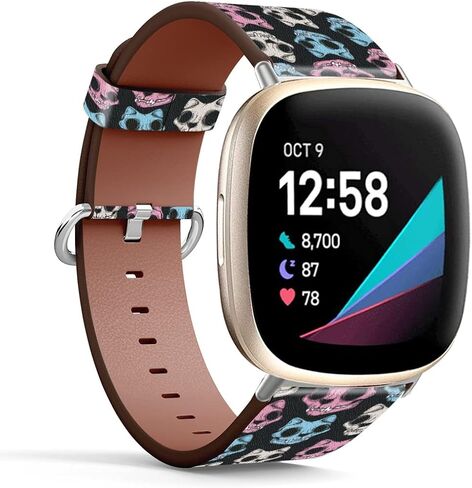 Mingdao متوافق مع Fitbit Sense 2 / Sense / Versa 4 / بالعكس 3 شريط استبدال الجلود المزخرف (جمجمة CATLULL CAT) in Kuwait