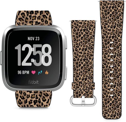 Compatible with Fitbit Versa, Versa 2, Versa Lite, Leather Replacement Bracelet Strap Wristband with Quick Release Pins // Leopard Design in Saudi Arabia