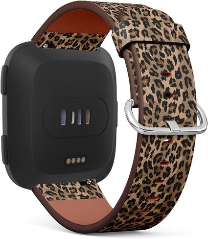 Compatible with Fitbit Versa, Versa 2, Versa Lite, Leather Replacement Bracelet Strap Wristband with Quick Release Pins // Leopard Design in Saudi Arabia