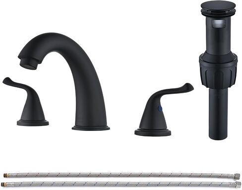 Widespread Bathroom Faucets 3 Hole, Brushed Nickel for Sink 8 Inch RV Vanity Faucets for 6-12 Inch with Pop-up Drain Supply Line Made of Heavy-Duty Thickened Zinc and Metal (Brushed Nickel) in Saudi Arabia