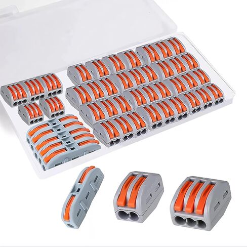 44 PCS Lever Wire Connectors Nuts Kit - 1/2/3 Port Push-in Quick Connect Inline Splices - Professional Electrical Butt Terminals Splicing Kit for Home Lighting & Car Audio, AWG 28-12 in Kuwait