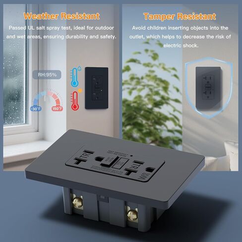 BSEED GFCI Outlet 20 Amp, Self-Test GFI Electrical Outlet with LED Indicator, Weather & Tamper Resistant GFCI Receptacle, Ground Fault Circuit Interrupters with Wall Plate, UL Listed, Black in Kuwait