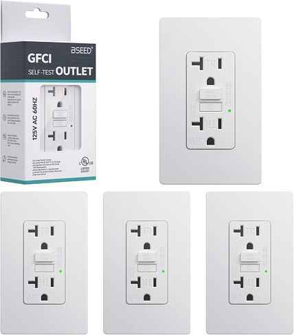 BSEED GFCI Outlet 20 Amp, Self-Test GFI Electrical Outlet with LED Indicator, Weather & Tamper Resistant GFCI Receptacle, Ground Fault Circuit Interrupters with Wall Plate, UL Listed, Black in Kuwait