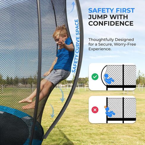 SereneLife 8FT 10FT 12FT 14FT Outdoor Trampoline for Kids - Recreational Backyard Trampoline with Curved Safety Poles and Net Enclosure- ASTM Approval for Kids Adults in Saudi Arabia
